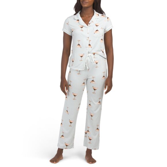 TART Blue P3127 2pc Ginnie Striped Pajama Top And Matching Pants Set - Picture 1 of 2